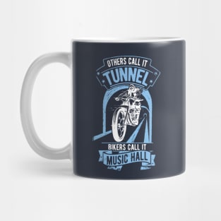 Bikers Call It Music Hall, retro motorcyclist, motorbike Mug